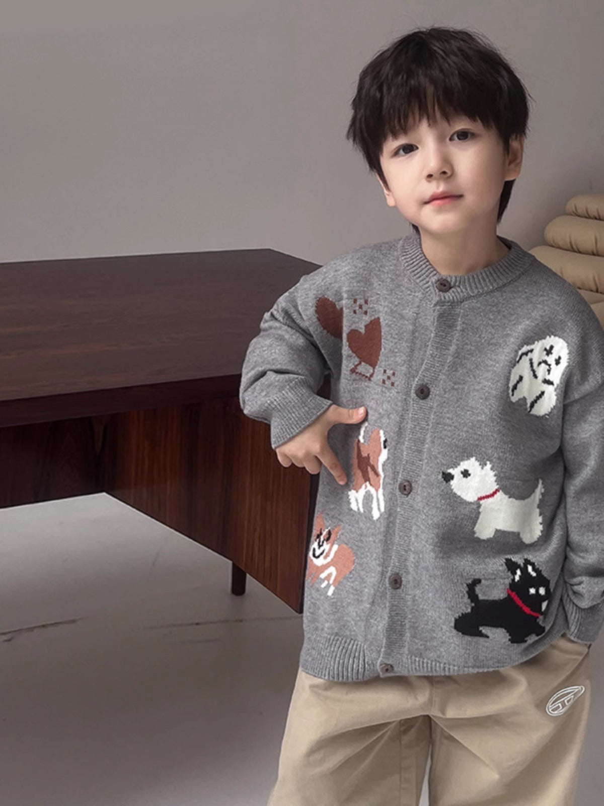 Puppy Jacquard Knit Cardigan  Boys