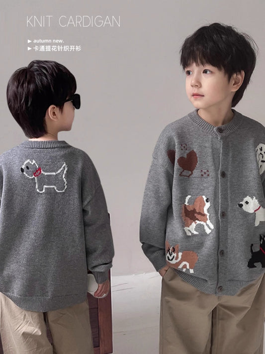 Puppy Jacquard Knit Cardigan  Boys