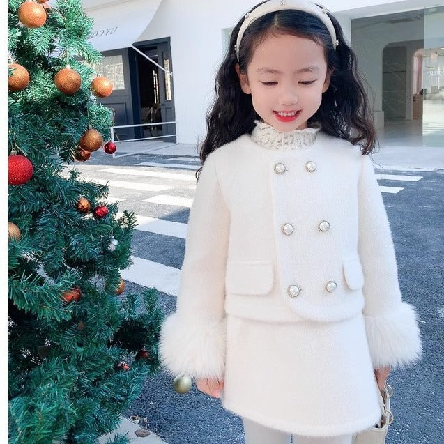 Elegant Plush Suit  Cozy Jacket & Chic Skirt