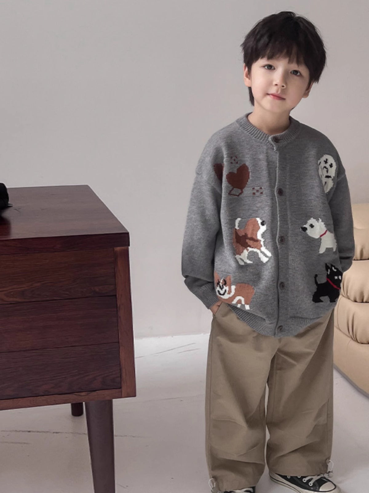 Puppy Jacquard Knit Cardigan  Boys