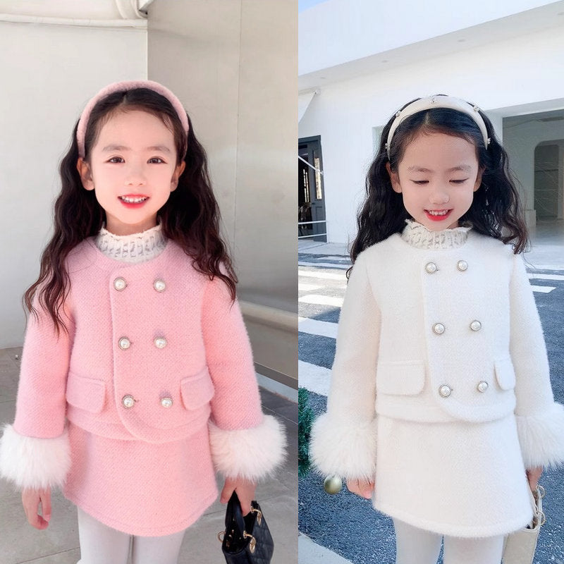 Elegant Plush Suit  Cozy Jacket & Chic Skirt