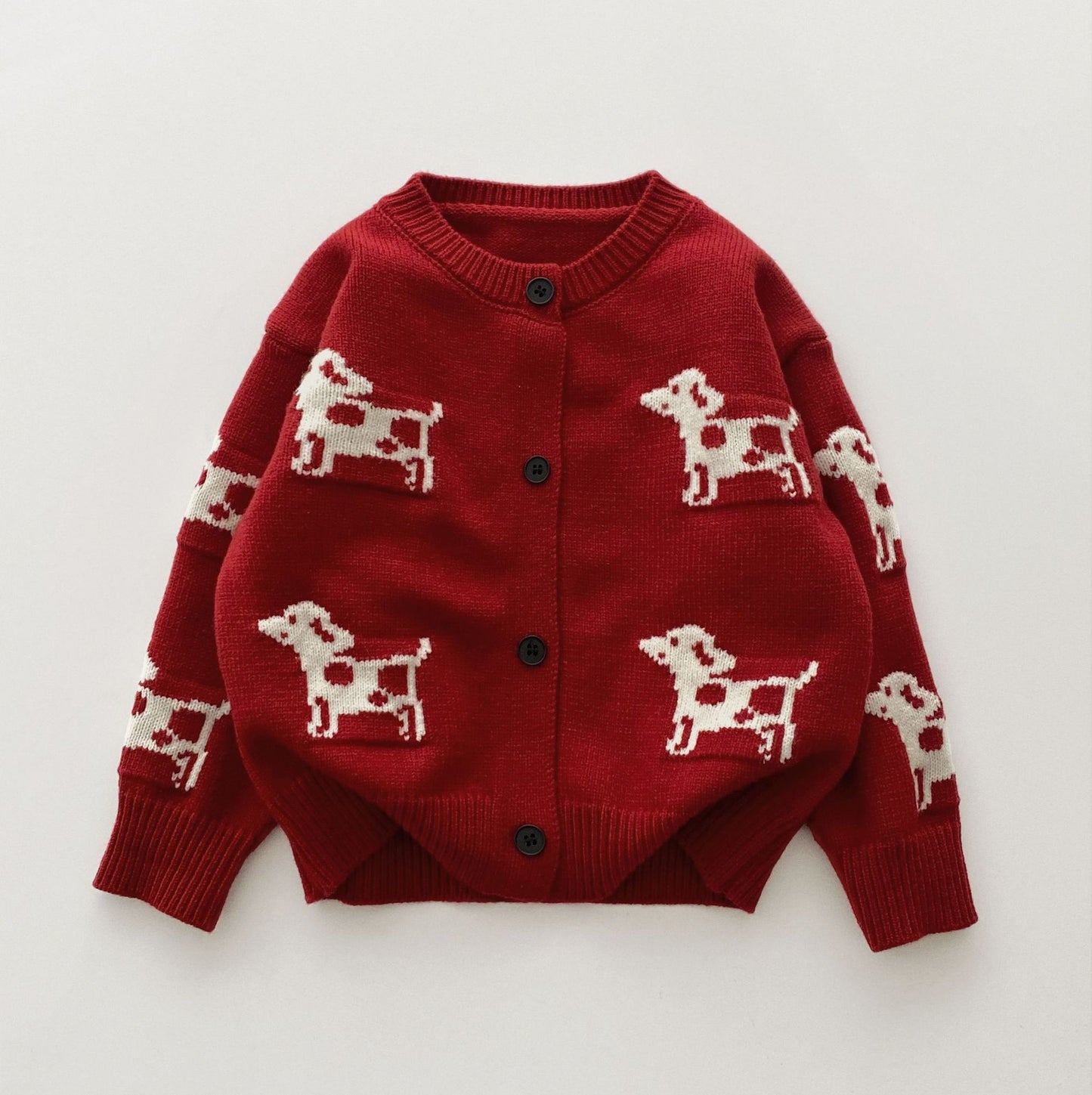 Cartoon Puppy Jacquard Kids' Sweater Cardigan