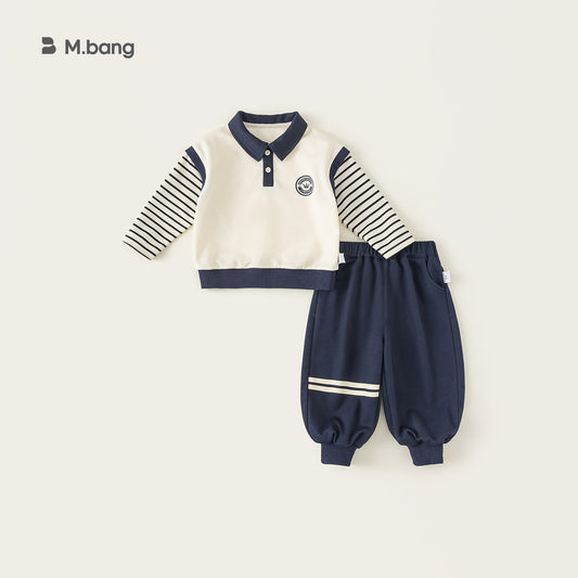 Boys' College-Style Striped Polo Sweatshirt Set